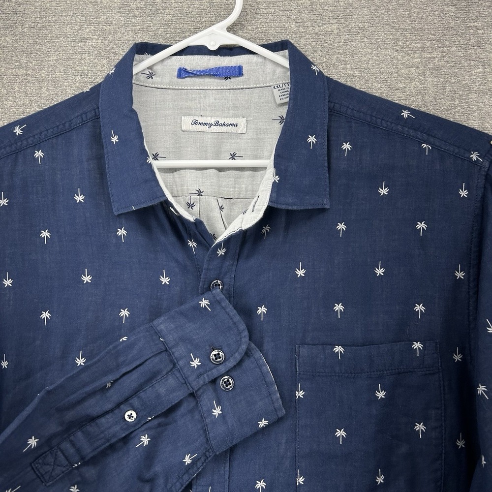 Tommy Bahama Long Sleeve Shirt Men Size XXL Blue Palm Tree Summer Beach